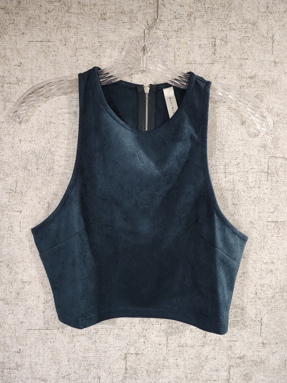 Blue Blush Teal Suede-Look Cropped Tank